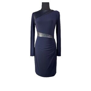 Lauren Ralph Lauren Faux Leather Trim Jersey Dress IN Lighthouse Blue Size 0